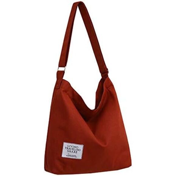 UNBRAND Handbags - Women's Red Brown Imported Canvas Retro Large Size Shoulder Crossbody Tote Bag